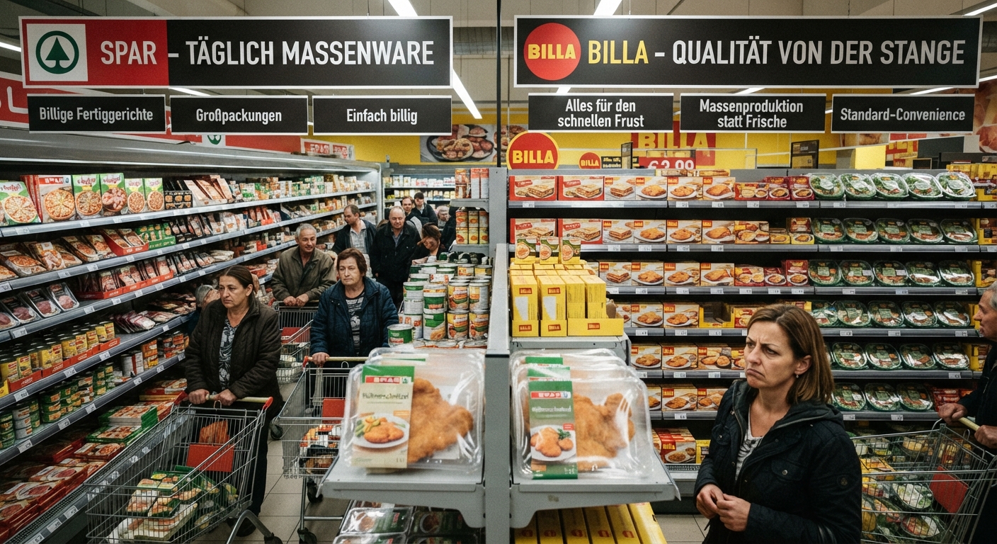 Supermarkt-Lebensmittel in Österreich: Massenware geringster Qualität.